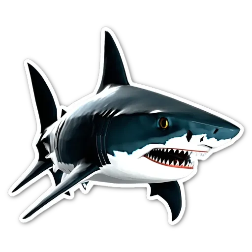 A sticker of a shark that is biting its own tail.