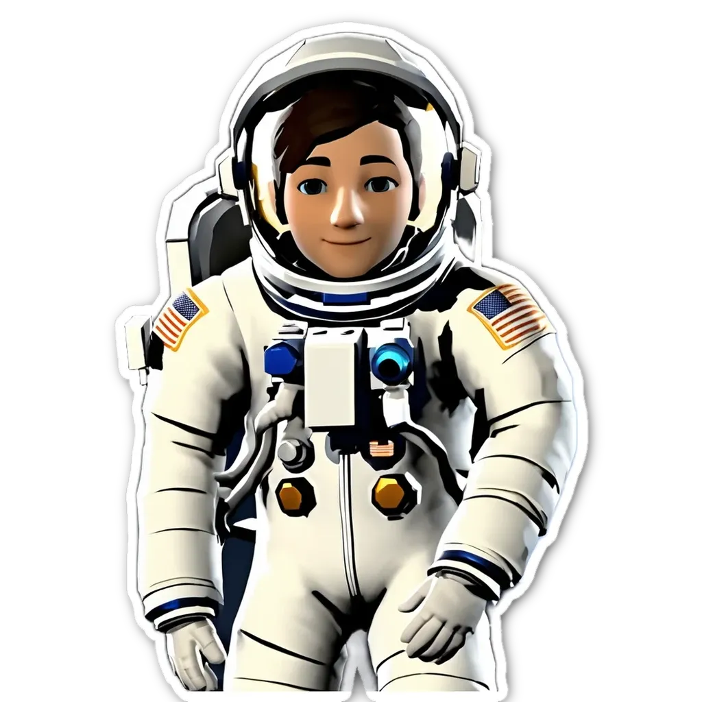 A sticker of a man in space that is wearing a helmet.