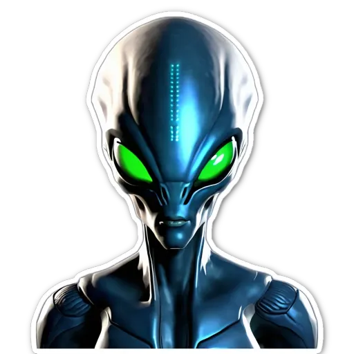 An alien face is on a black background.