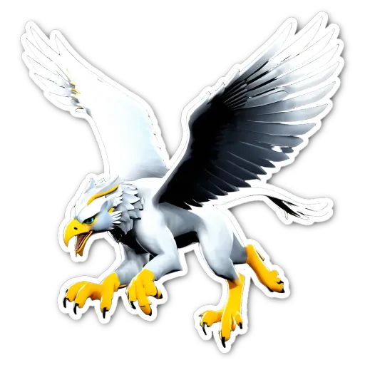 A white and grey eagle sticker is flying across a black background.