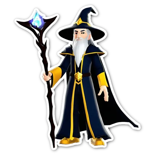 A cartoon of a wizard with a staff.