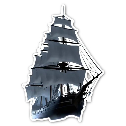 A sticker of a ship that is all white in color.