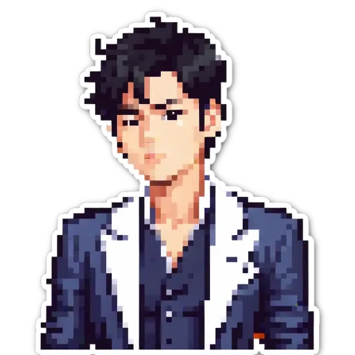 A boy wearing a suit that is pixelated.