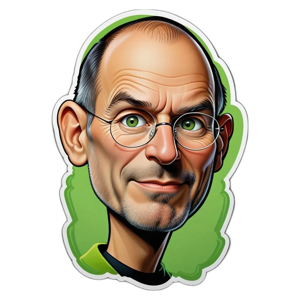 A sticker of Steve Jobs with his face and glasses.