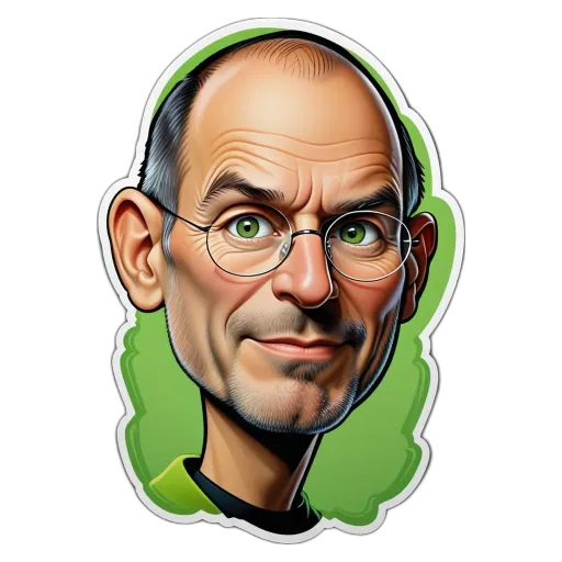 A sticker of Steve Jobs with his face and glasses.