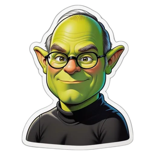 A green elf wearing glasses and a black shirt.