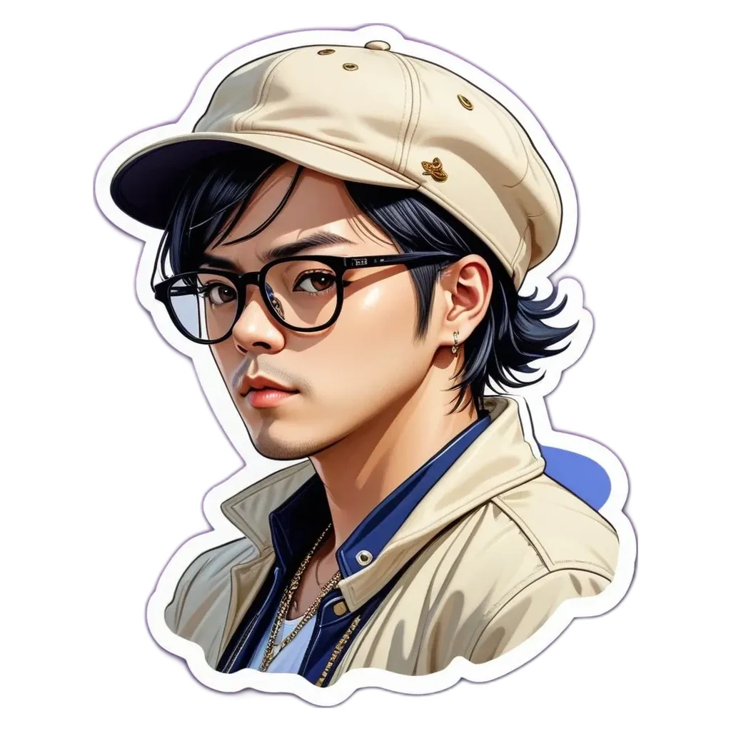 A person wearing glasses and a white hat.