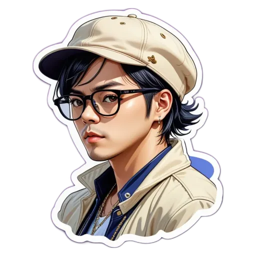 A person wearing glasses and a white hat.