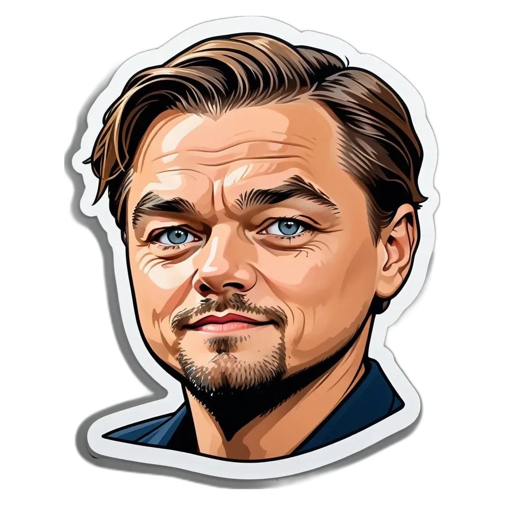 A sticker of a man's face that is called Leonardo.