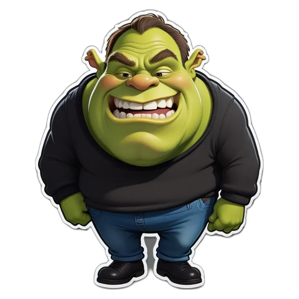 A greenish man with a black sweater and blue jeans standing with his hands on his hips.