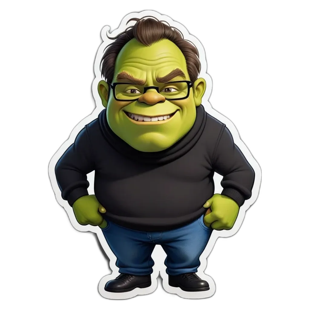 A man in a green shirt and blue jeans who is overweight and has glasses.