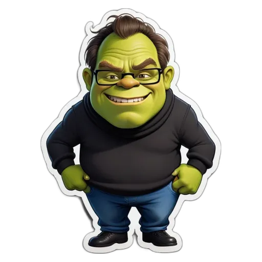 A man in a green shirt and blue jeans who is overweight and has glasses.