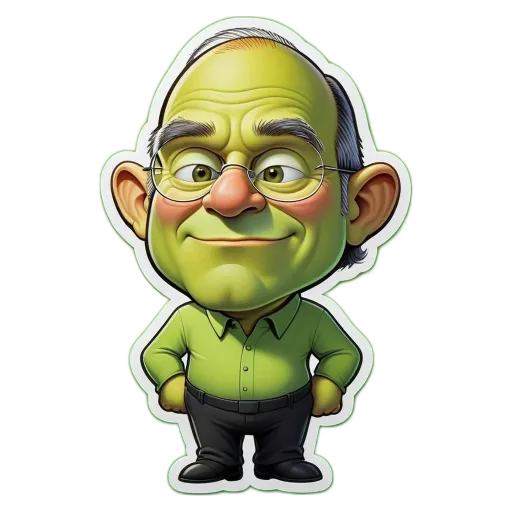 A green colored cartoon character with a black background.