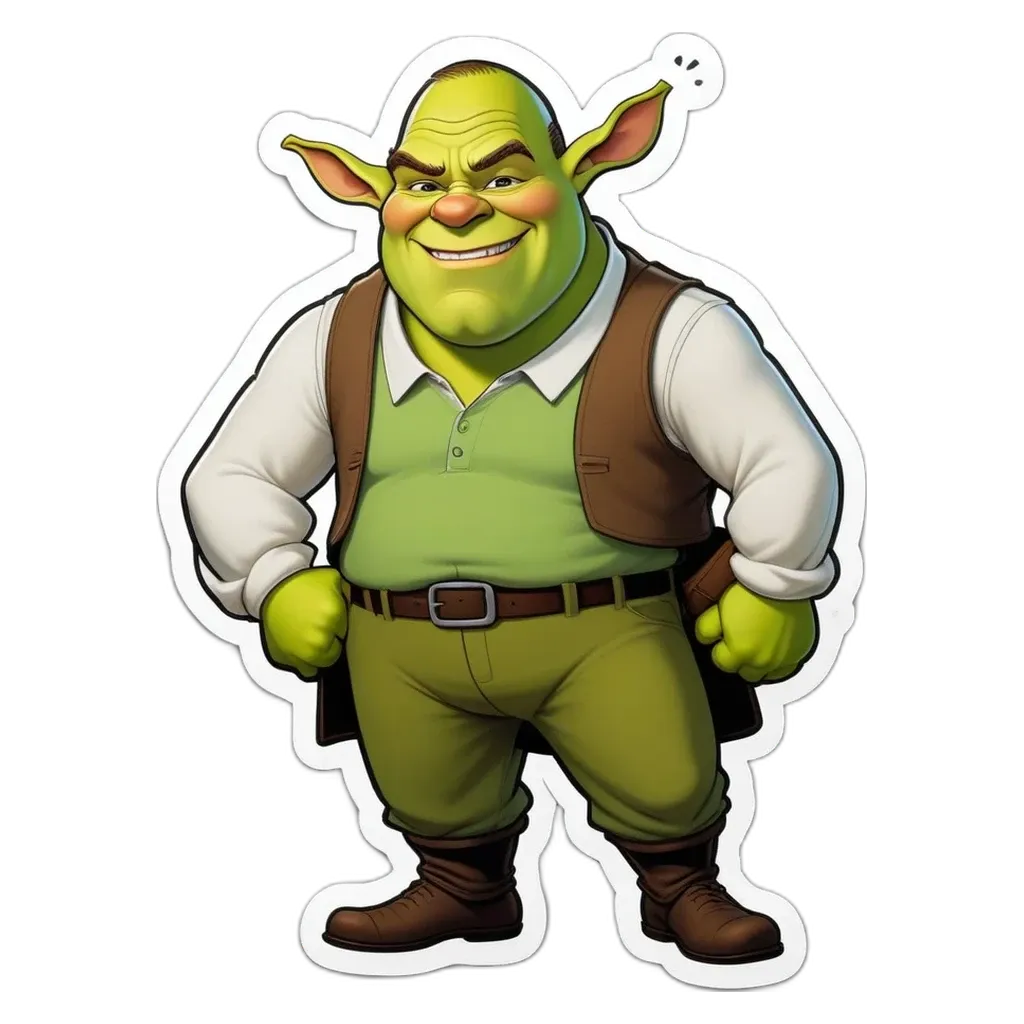 A green frog wearing a white shirt and vest.