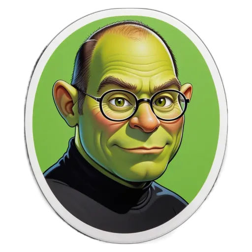 A green oval with a man's face on it.