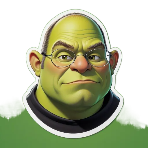 A green colored head with a man's face and green eyes.