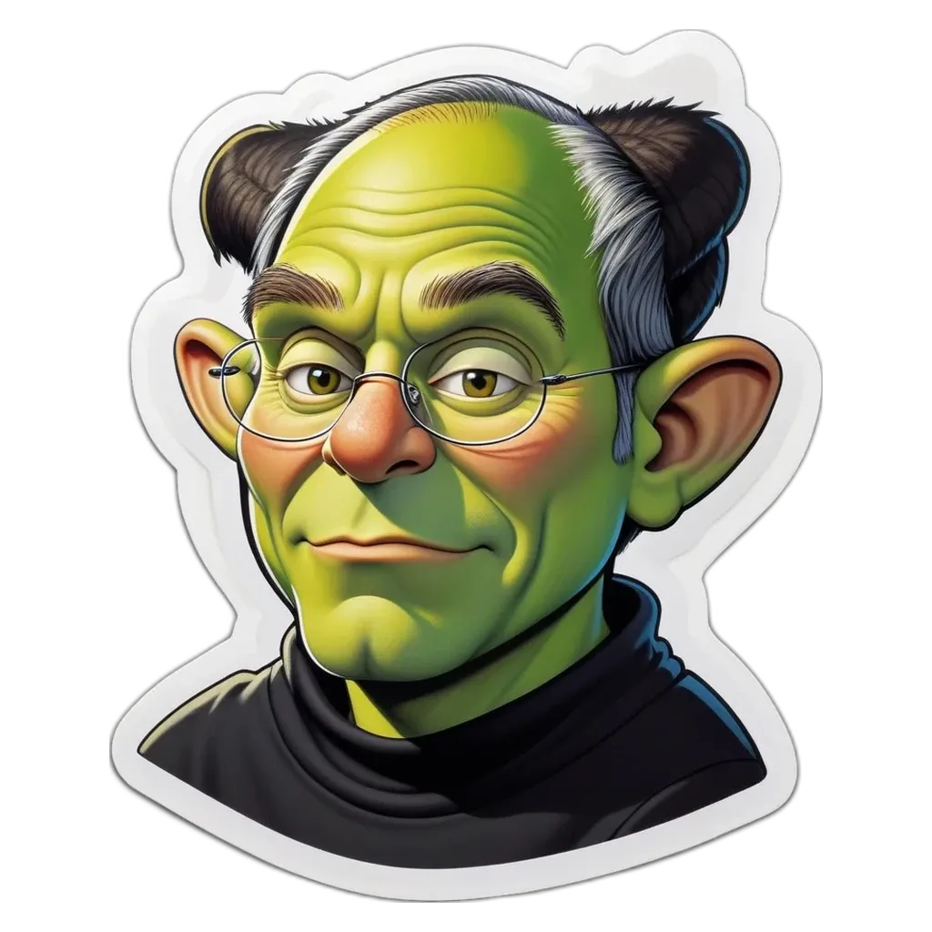 A green man with a fake beard and green hair.