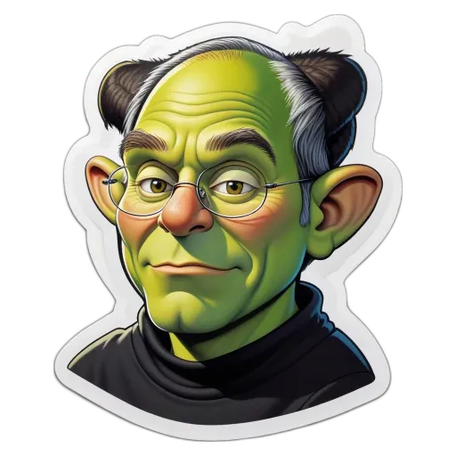 A green man with a fake beard and green hair.