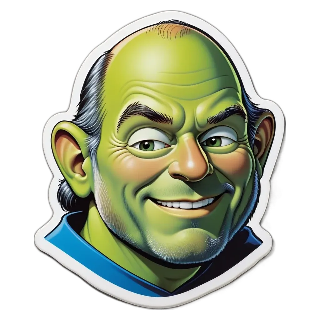 A green and white cartoon face mask with a black background.