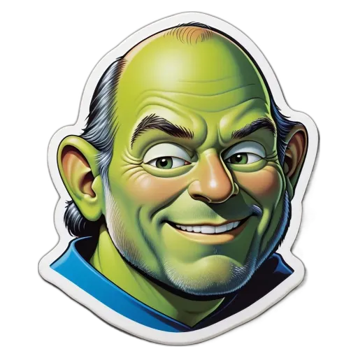 A green and white cartoon face mask with a black background.