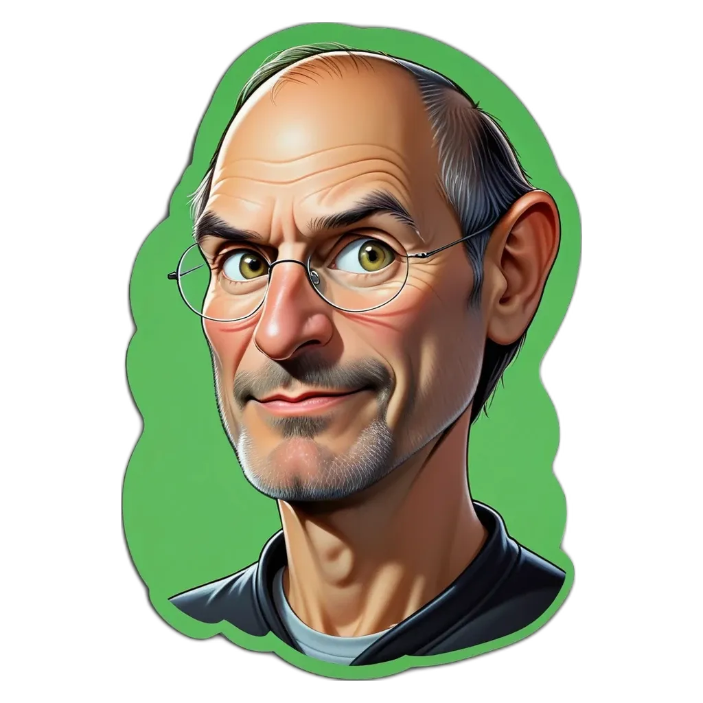 A cartoon picture of Steve job, the creator of Apple.