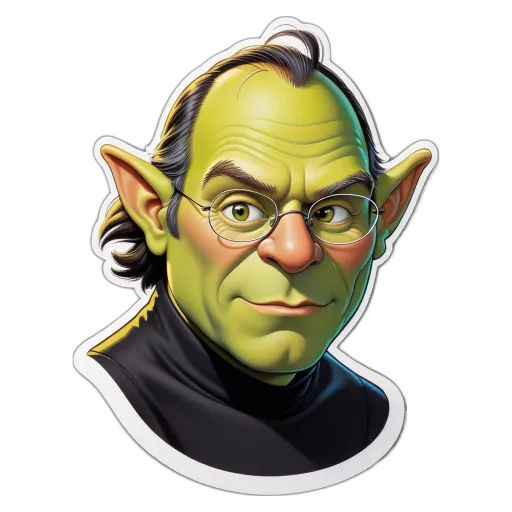 A green drawing of a man with glasses.