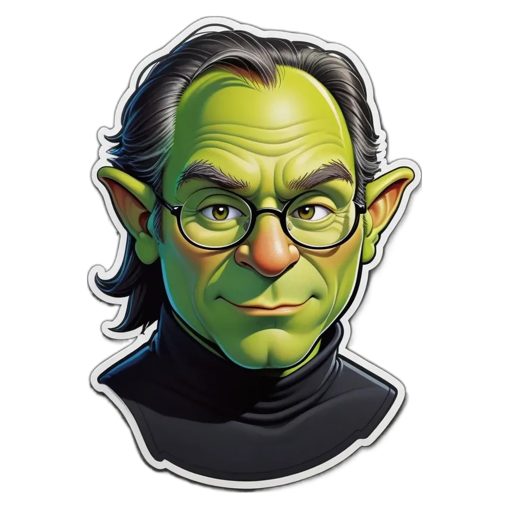 A green and black face of a character from a cartoon.