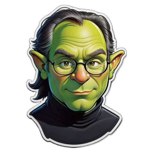 A green and black face of a character from a cartoon.