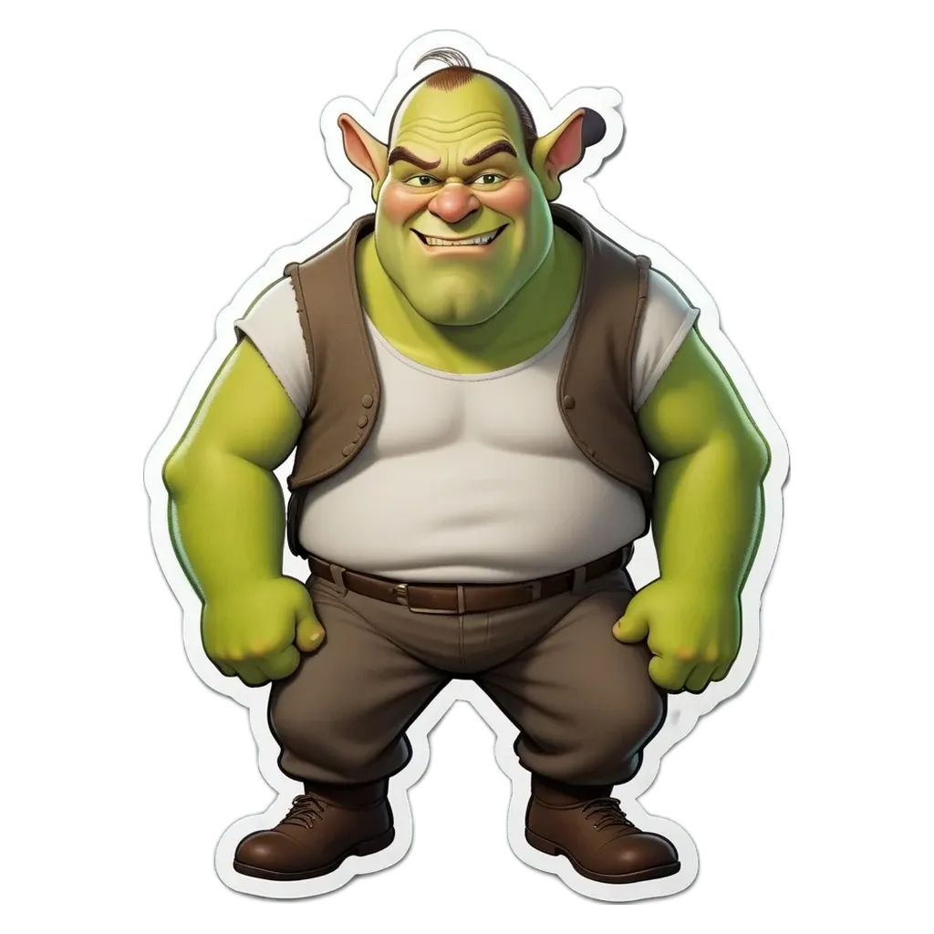 A green figure with a white shirt and brown pants standing up with arms folded.