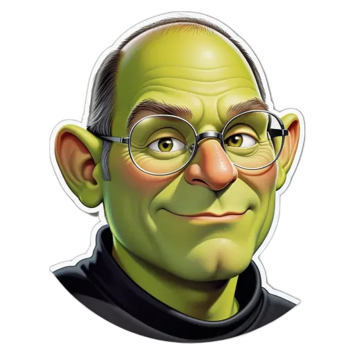 A green man with a fake beard and glasses.