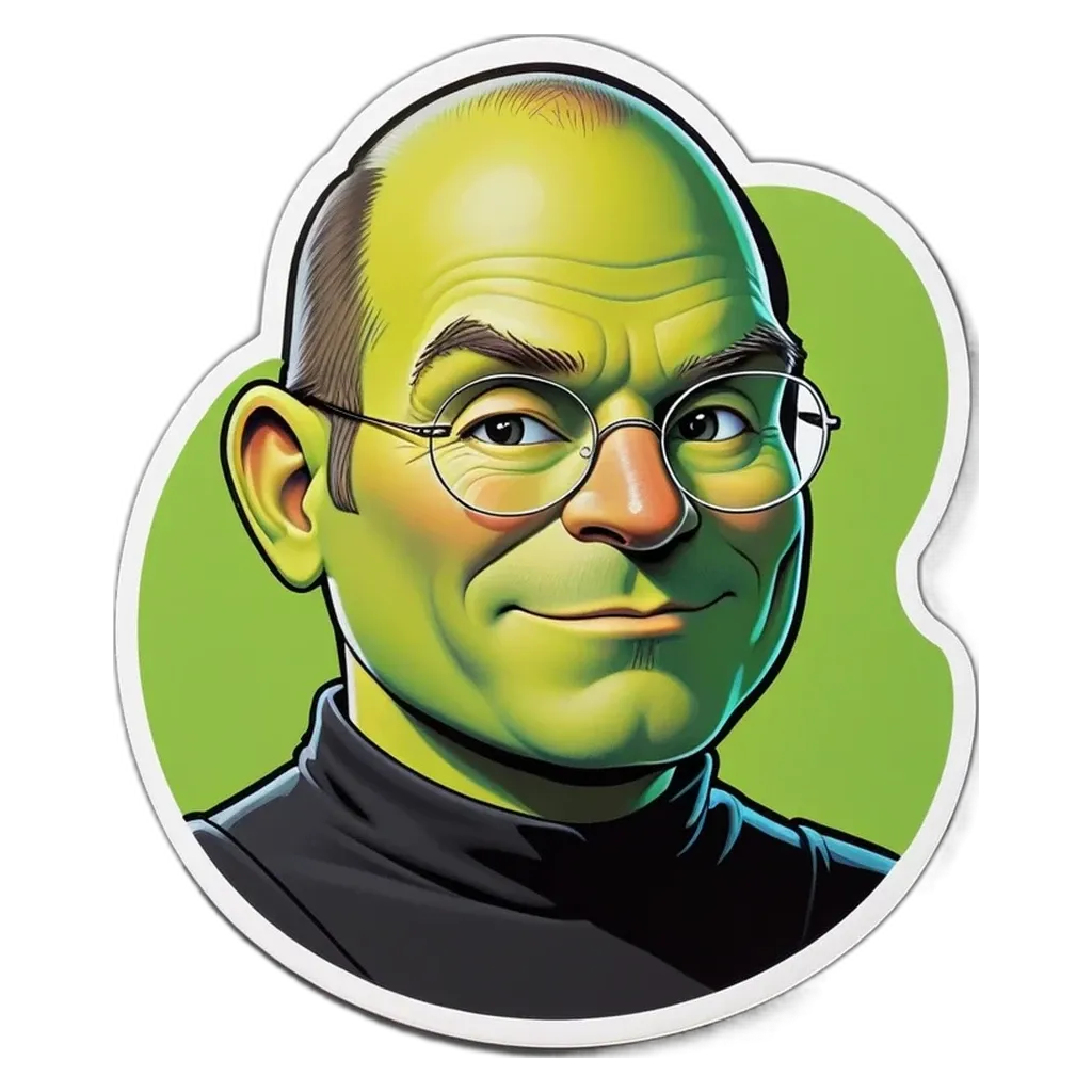 A green and black sticker of an old man.