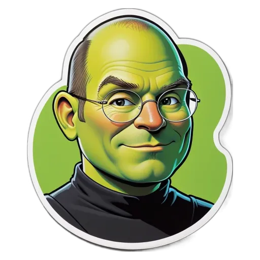 A green and black sticker of an old man.