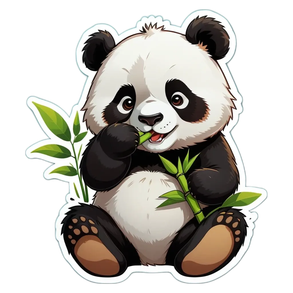 A panda bear eating a plant.