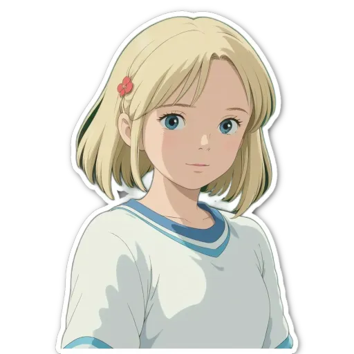 A sticker of a girl with blonde hair.