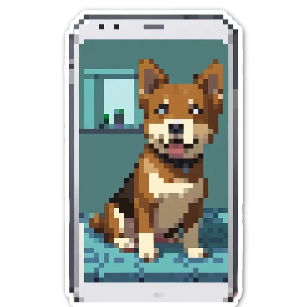 A cell phone with a dog picture on it.