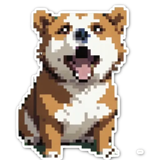 An adorable pixelated dog with a black background.