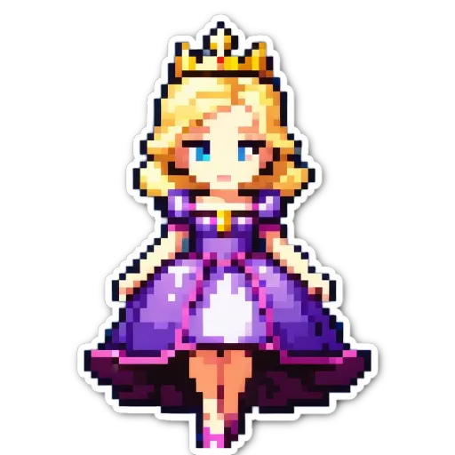 A girl is depicted in a purple dress with a crown on her head.