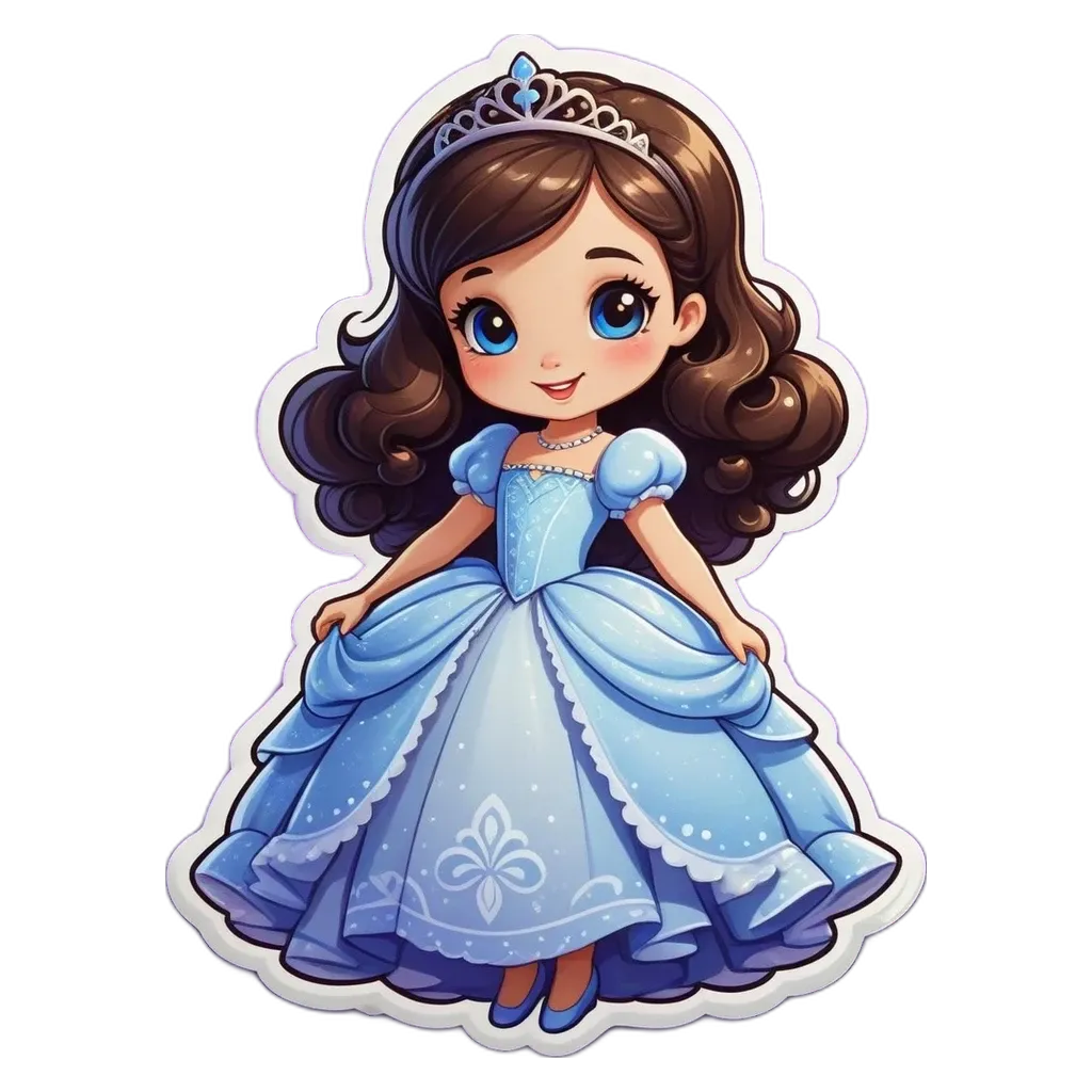 A cartoon drawing of a little girl in a blue dress.
