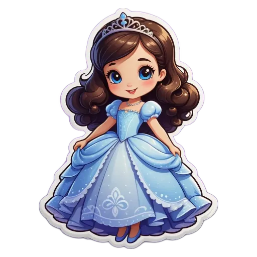 A cartoon drawing of a little girl in a blue dress.