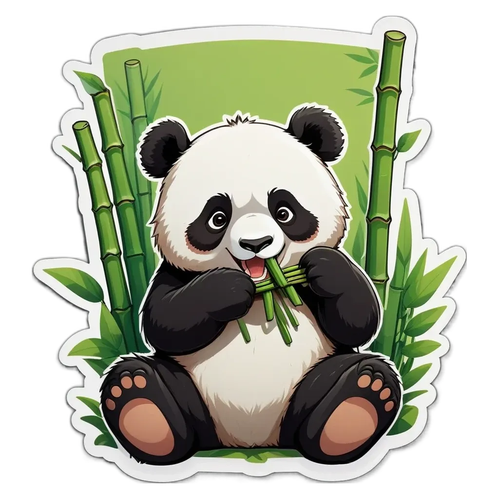 A panda bear eating bamboo in the wild.