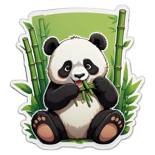 A panda bear eating bamboo in the wild.