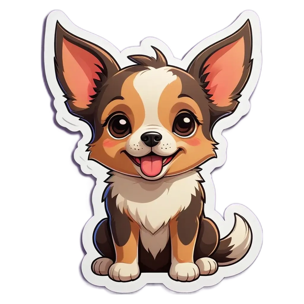 A cute dog sticker with a tongue sticking out of it.