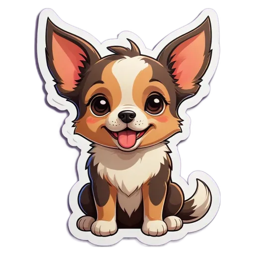 A cute dog sticker with a tongue sticking out of it.