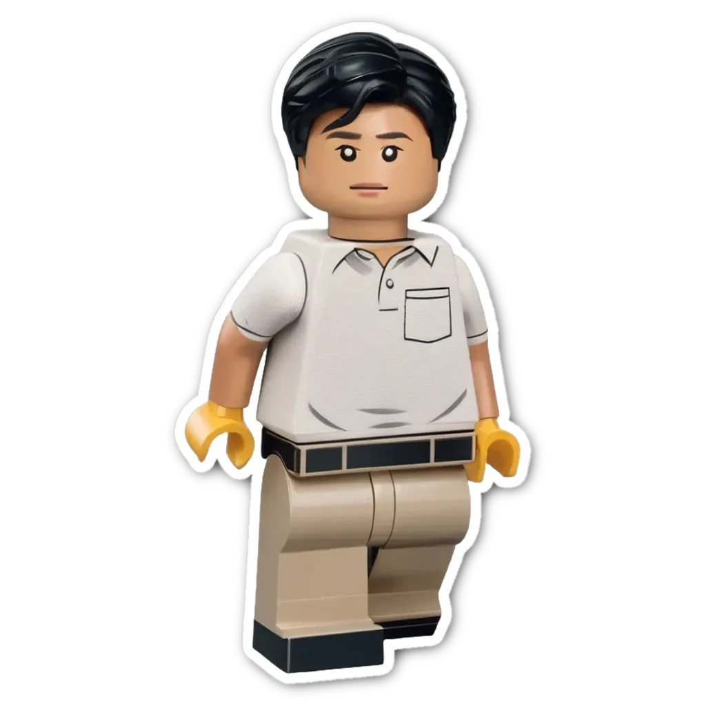 A lego boy that is black and white.