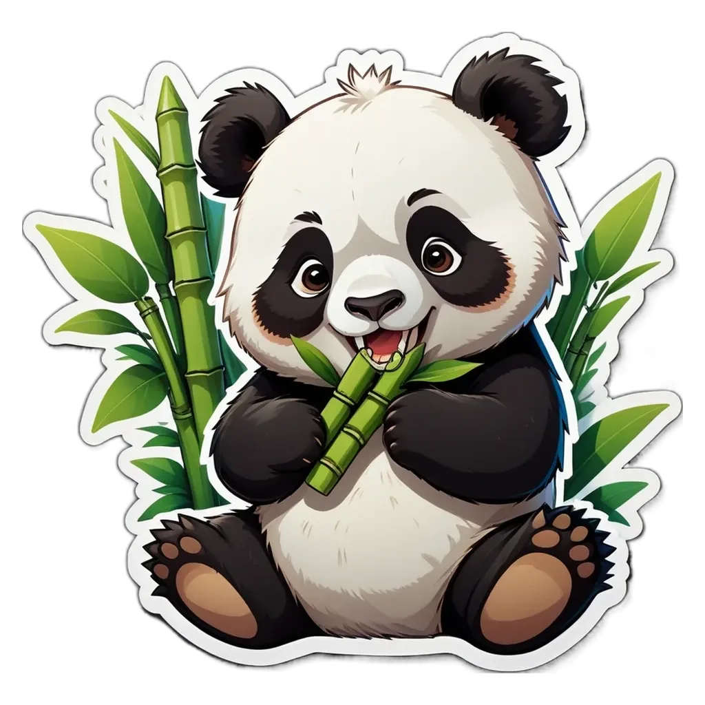 A panda bear eating bamboo in a panda bear sticker.
