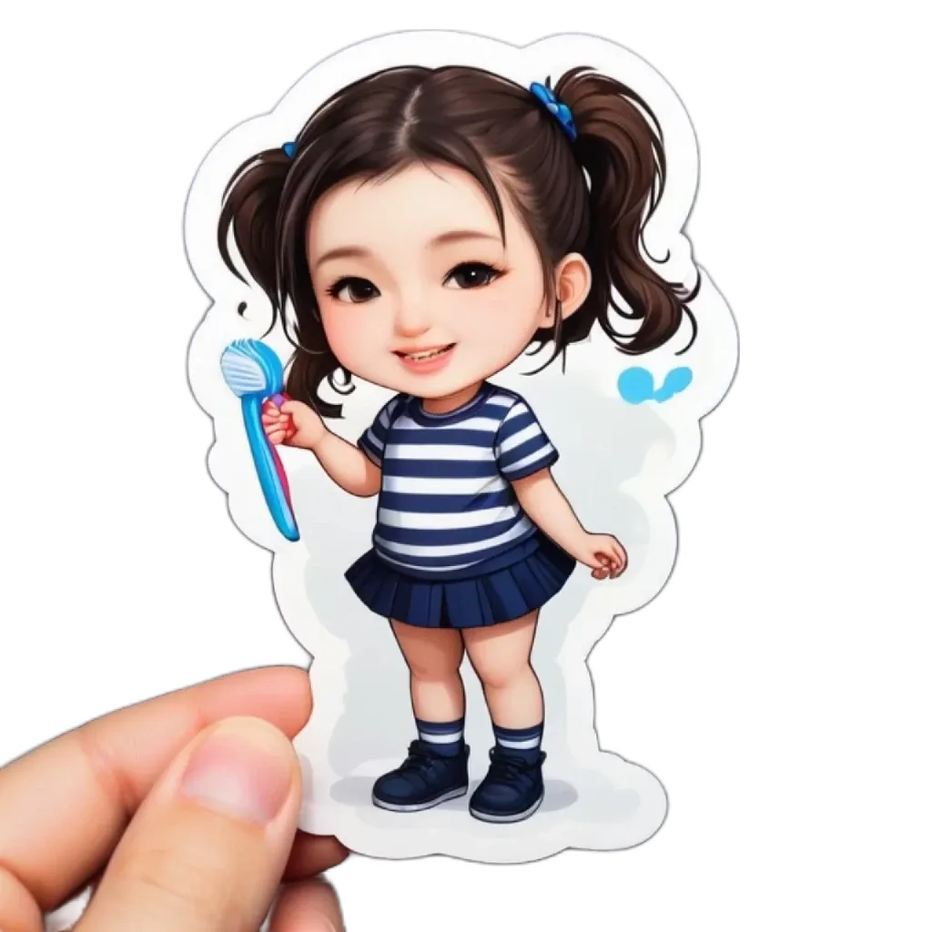 A girl with a toothbrush she is holding.