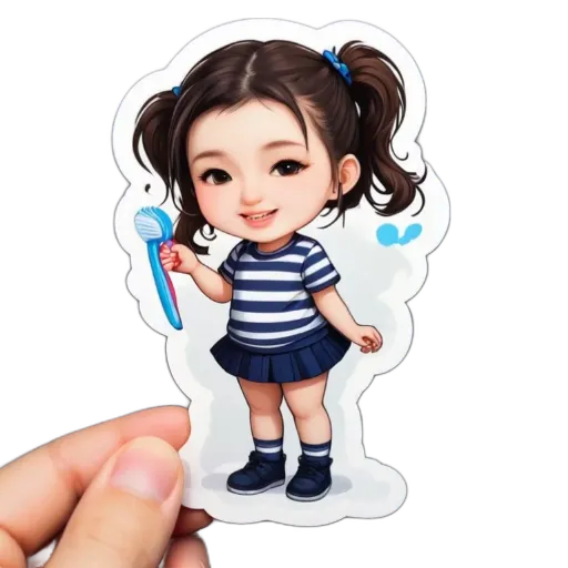 A girl with a toothbrush she is holding.