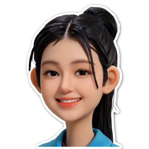 A sticker of a girl with black hair.