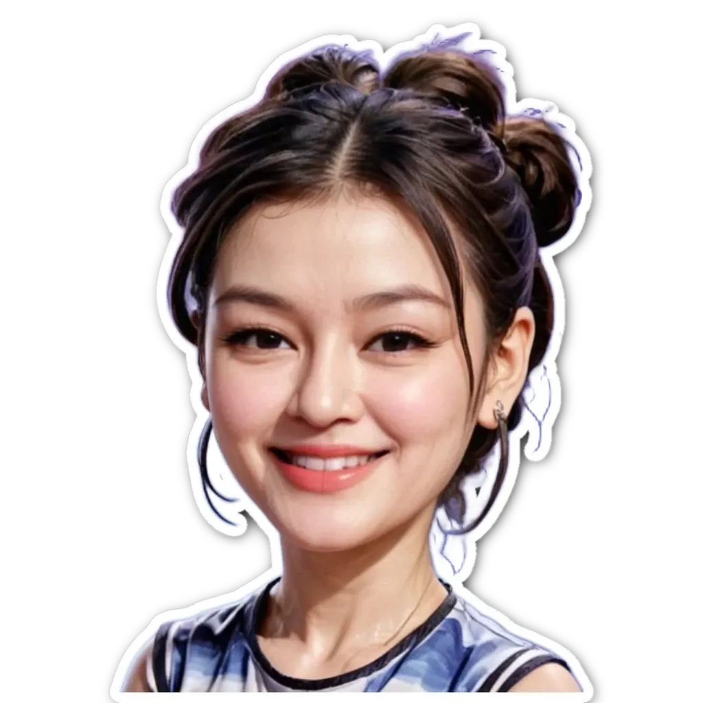 A sticker of a girl that has a smiley face.