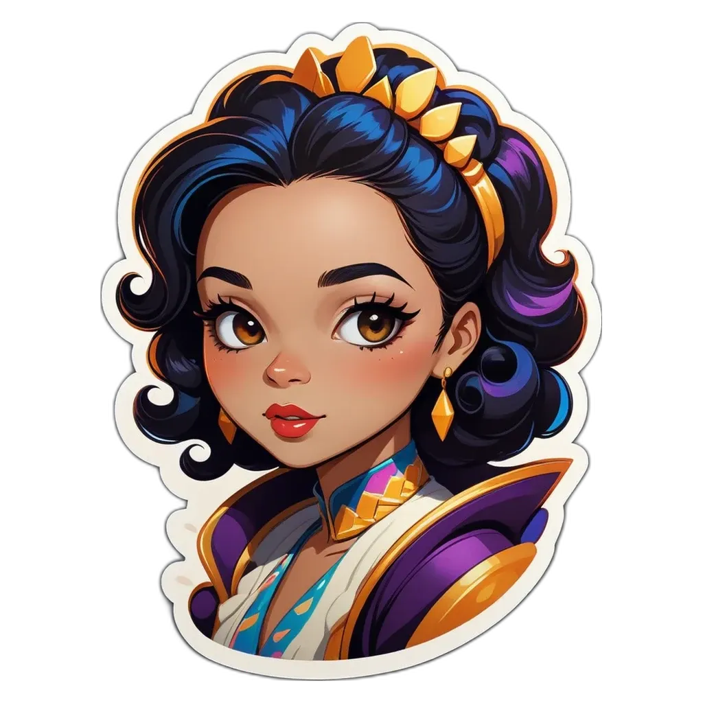 A cartoon picture of a girl with gold crown.